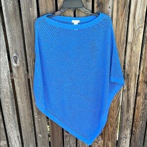 J. Jill Blue Open Knit Poncho Sweater Linen Cotton Shawl One Size Top Cornflower